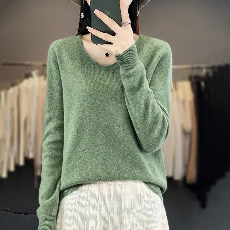 Malene – V-Ausschnitt gestrickter Pullover für Herbst und Winter