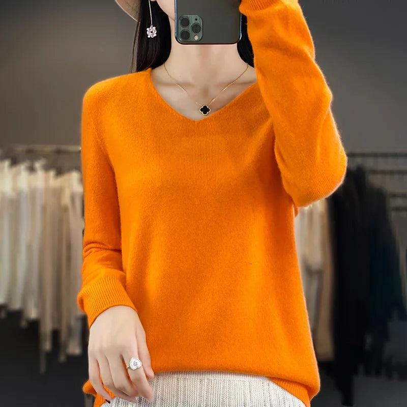 Malene – V-Ausschnitt gestrickter Pullover für Herbst und Winter