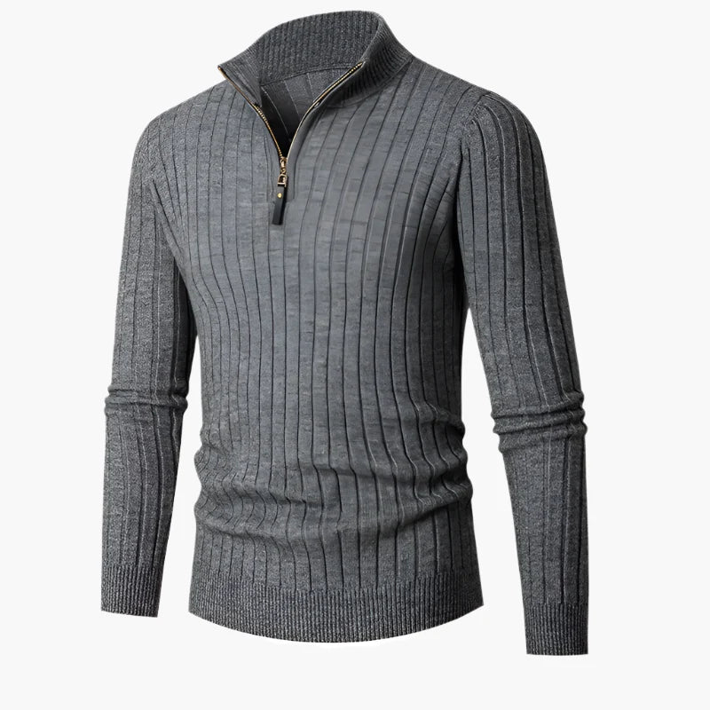 Herren Strickpullover mit halbem Reißverschluss – Eleganter Rippstrick für Business & Freizeit