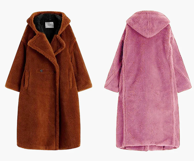Damen Oversize Teddy Mantel mit Kapuze – Modischer Wintermantel für Alltag & Streetstyle