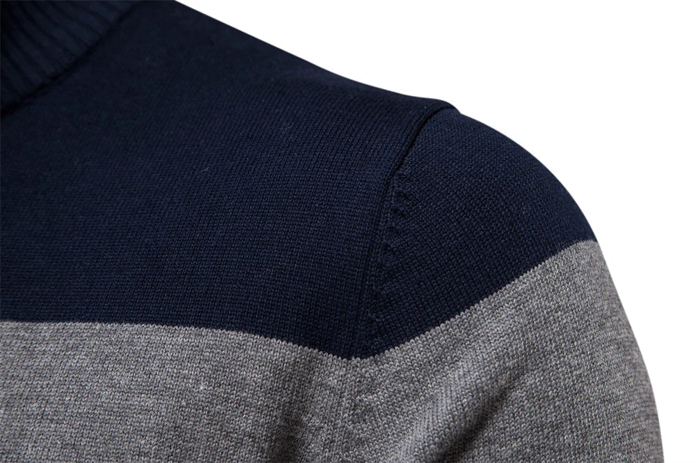 Herren Strickpullover mit Viertelreißverschluss – Eleganter Streifen-Look für Alltag und Büro