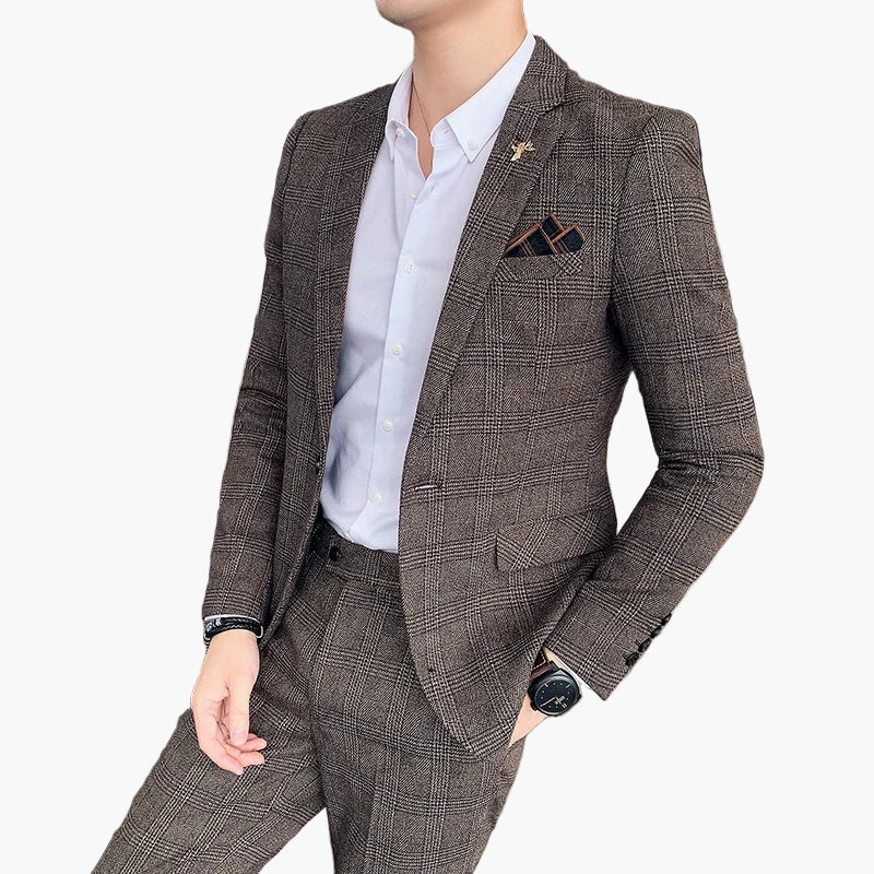 Herren Business Anzug Set – Eleganter Slim Fit, Modernes Karomuster, Perfekt für Büro & besondere Anlässe