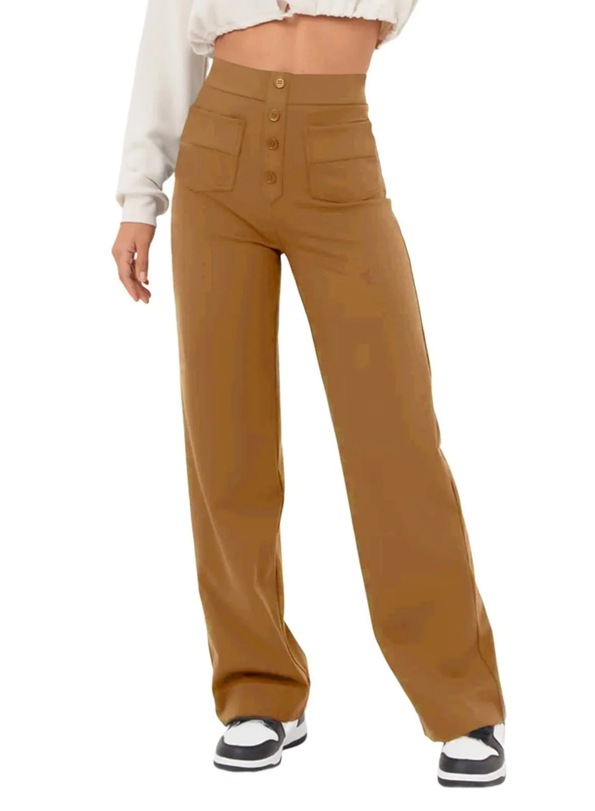 Tara – Bodenlange Damenhose mit Hohem Bund und Elastischem Taillenbund