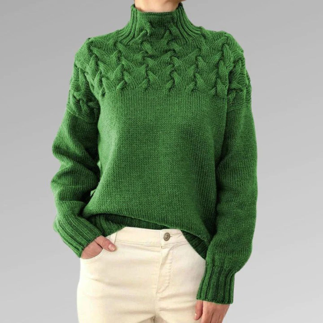 Damen Strickpullover mit Zopfmuster und Stehkragen – Modischer Winterpullover für stilvolle Outfits