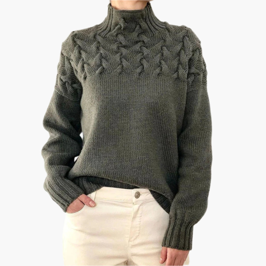 Damen Strickpullover mit Zopfmuster und Stehkragen – Modischer Winterpullover für stilvolle Outfits