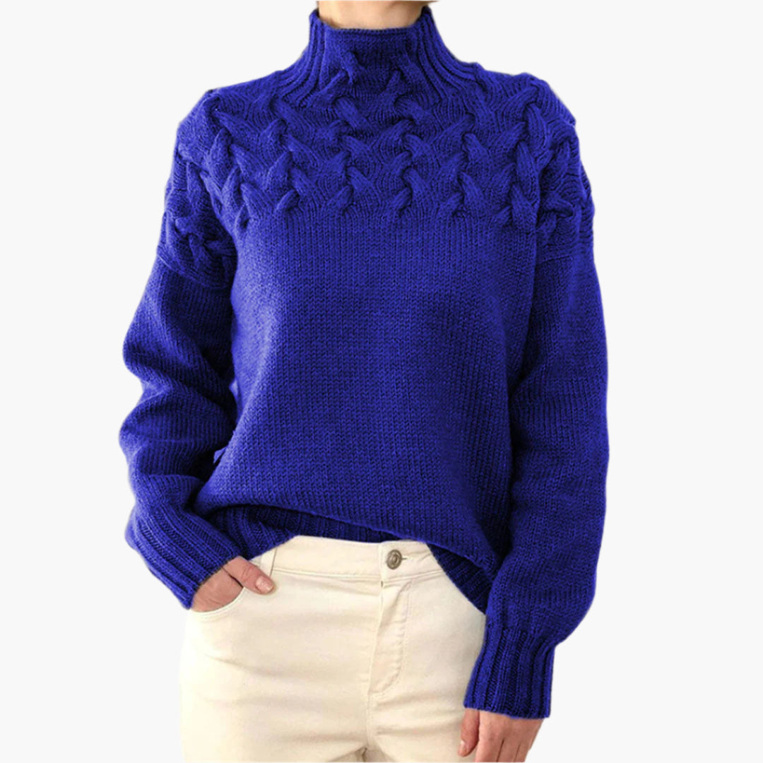 Damen Strickpullover mit Zopfmuster und Stehkragen – Modischer Winterpullover für stilvolle Outfits