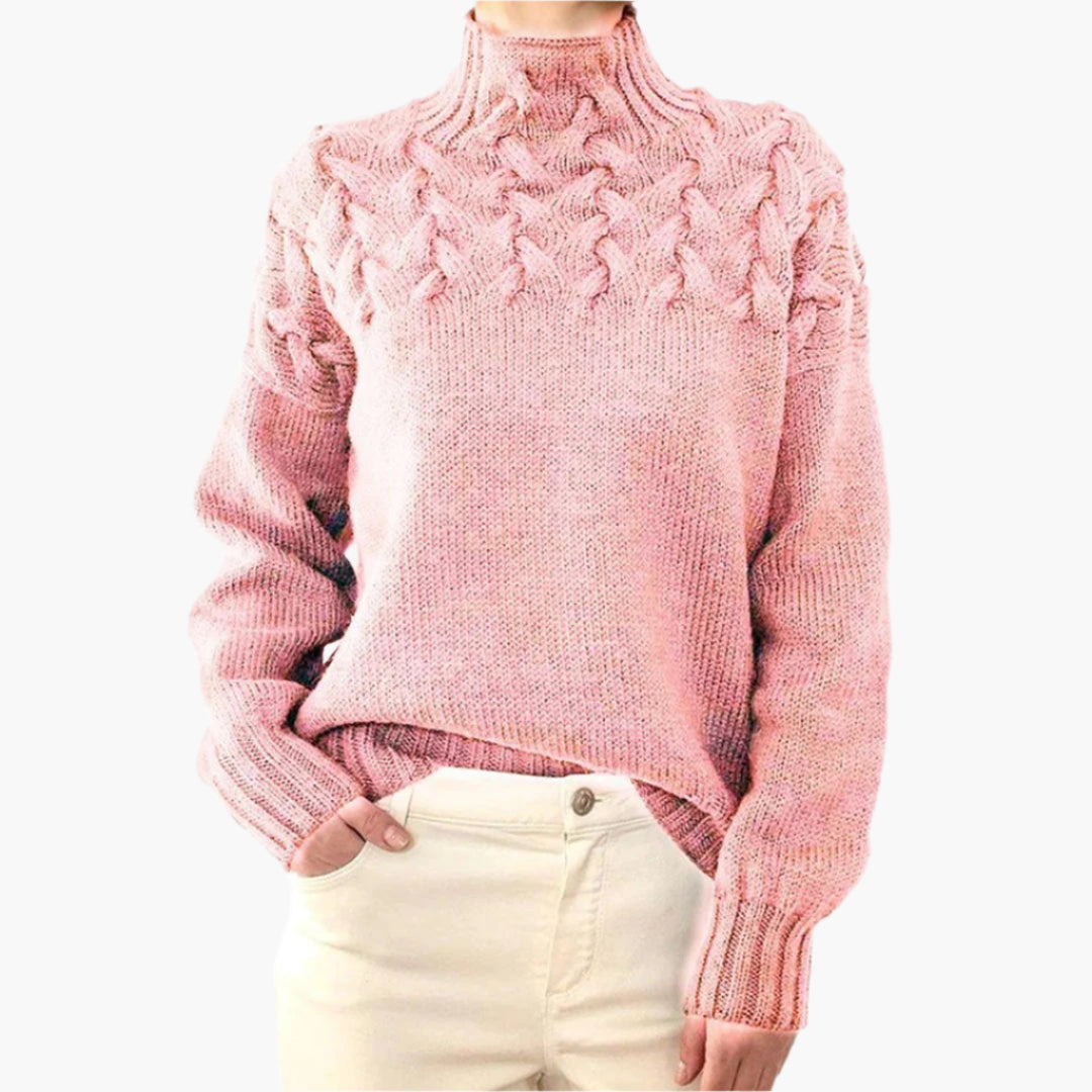 Damen Strickpullover mit Zopfmuster und Stehkragen – Modischer Winterpullover für stilvolle Outfits