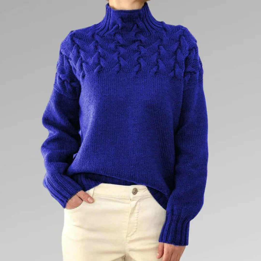 Damen Strickpullover mit Zopfmuster und Stehkragen – Modischer Winterpullover für stilvolle Outfits