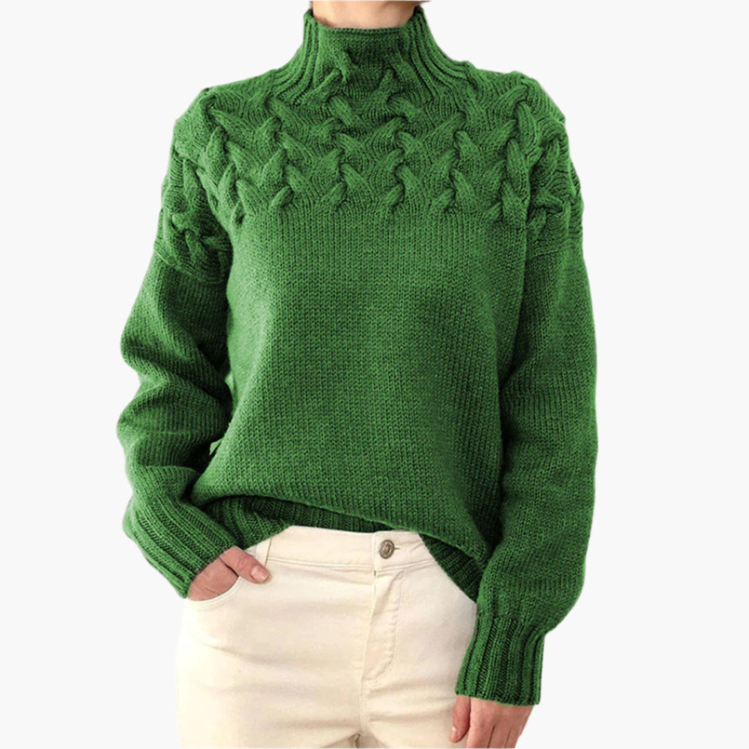 Damen Strickpullover mit Zopfmuster und Stehkragen – Modischer Winterpullover für stilvolle Outfits
