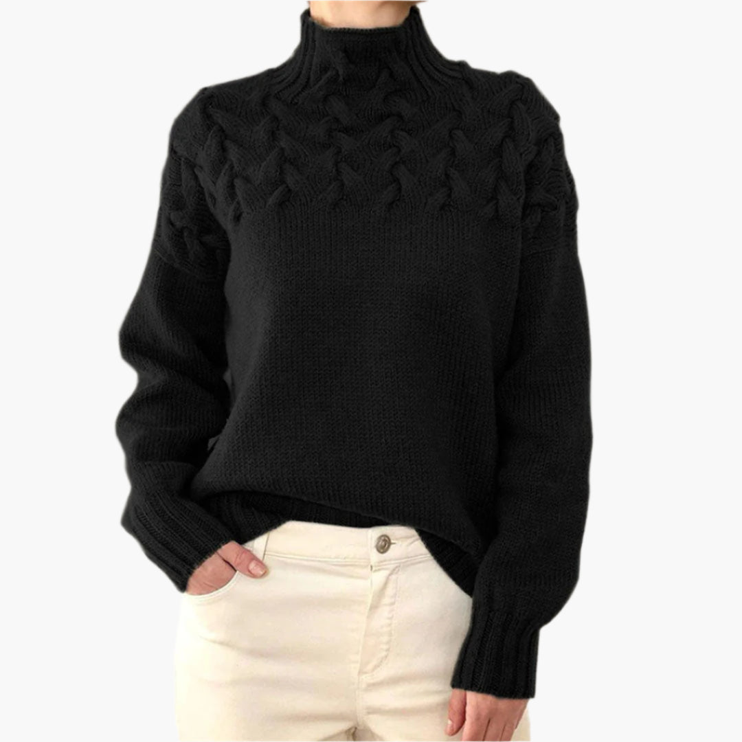 Damen Strickpullover mit Zopfmuster und Stehkragen – Modischer Winterpullover für stilvolle Outfits