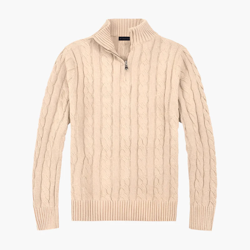 Herren Strickpullover mit Zopfmuster und Halbzipp – Eleganter Freizeitpullover für stilvolle Outfits