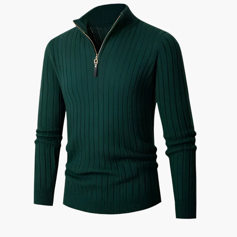 Herren Strickpullover mit halbem Reißverschluss – Eleganter Rippstrick für Business & Freizeit