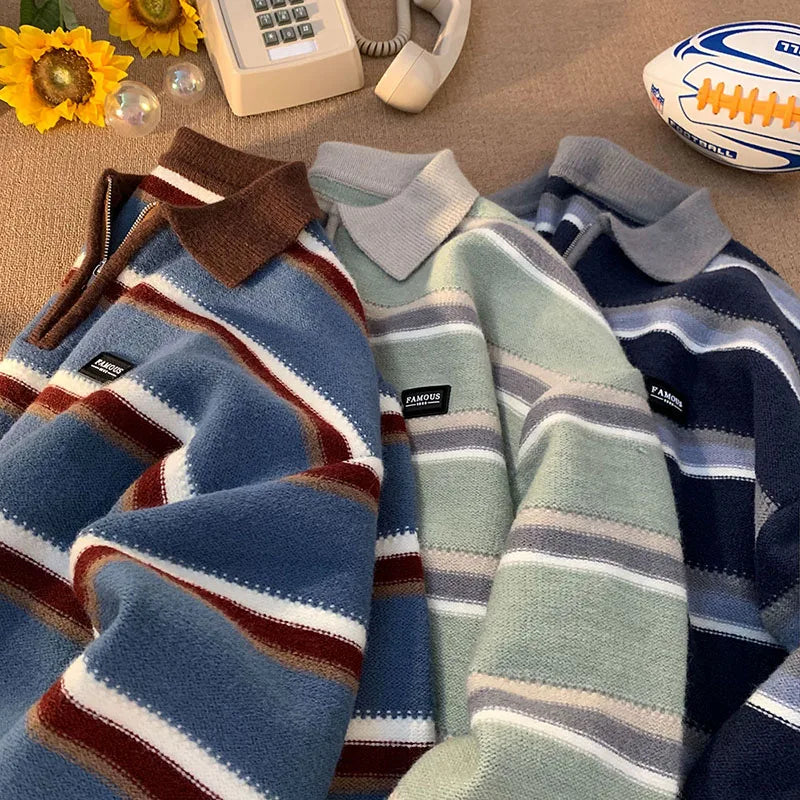 Johan – Bequemer Herren Y2K gestrickter gestreifter Polopullover