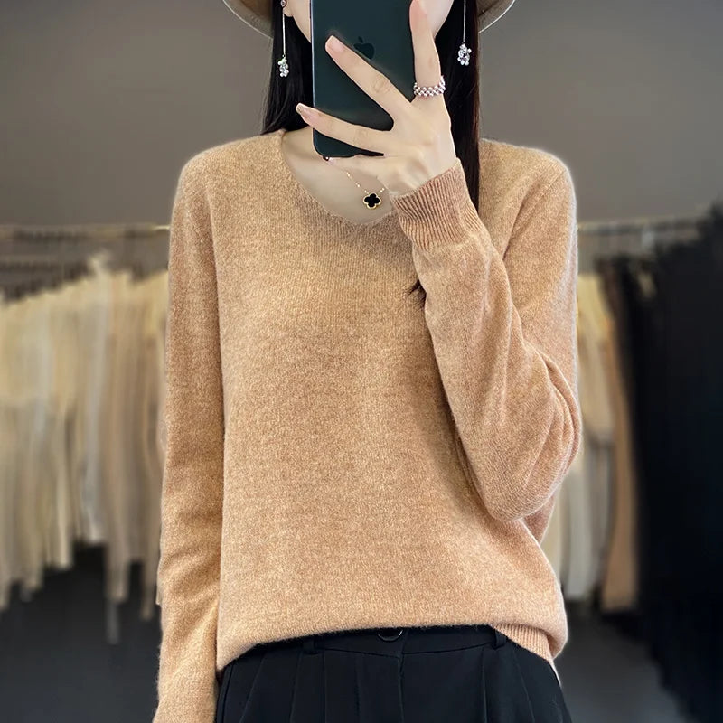 Malene – V-Ausschnitt gestrickter Pullover für Herbst und Winter