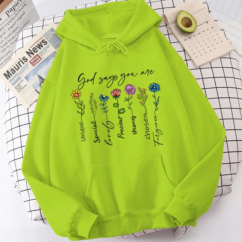 Lina – Weißer Damen-Kapuzenpullover mit inspirierendem Print