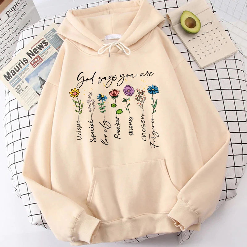 Lina – Weißer Damen-Kapuzenpullover mit inspirierendem Print