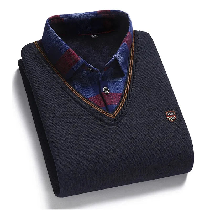 Jonas – Stilvoller zweiteiliger Strickpullover für Männer mit Plüsch und dickem, besticktem Polokragen