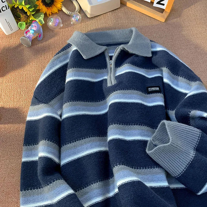 Johan – Bequemer Herren Y2K gestrickter gestreifter Polopullover
