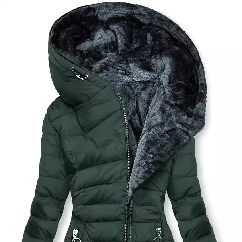 Clara - Wintermantel für Damen - Mit Fellkragen, Kapuze und Reißverschluss