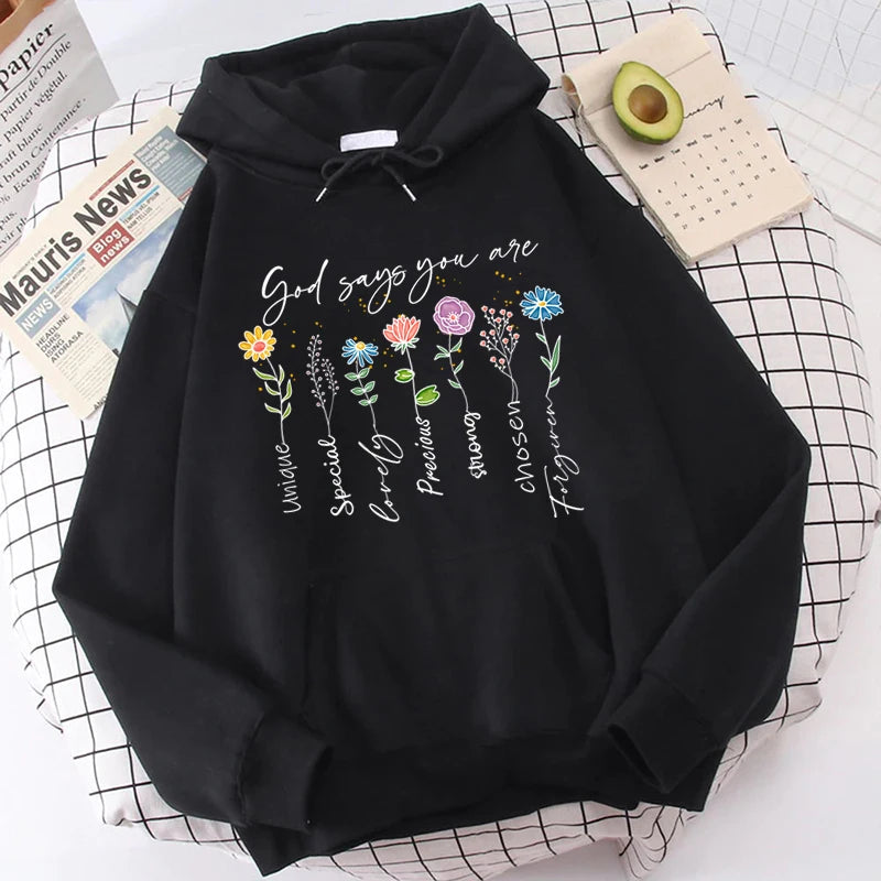 Lina – Weißer Damen-Kapuzenpullover mit inspirierendem Print