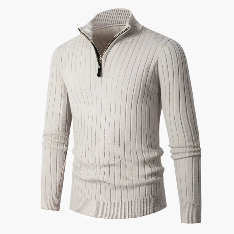 Herren Strickpullover mit halbem Reißverschluss – Eleganter Rippstrick für Business & Freizeit