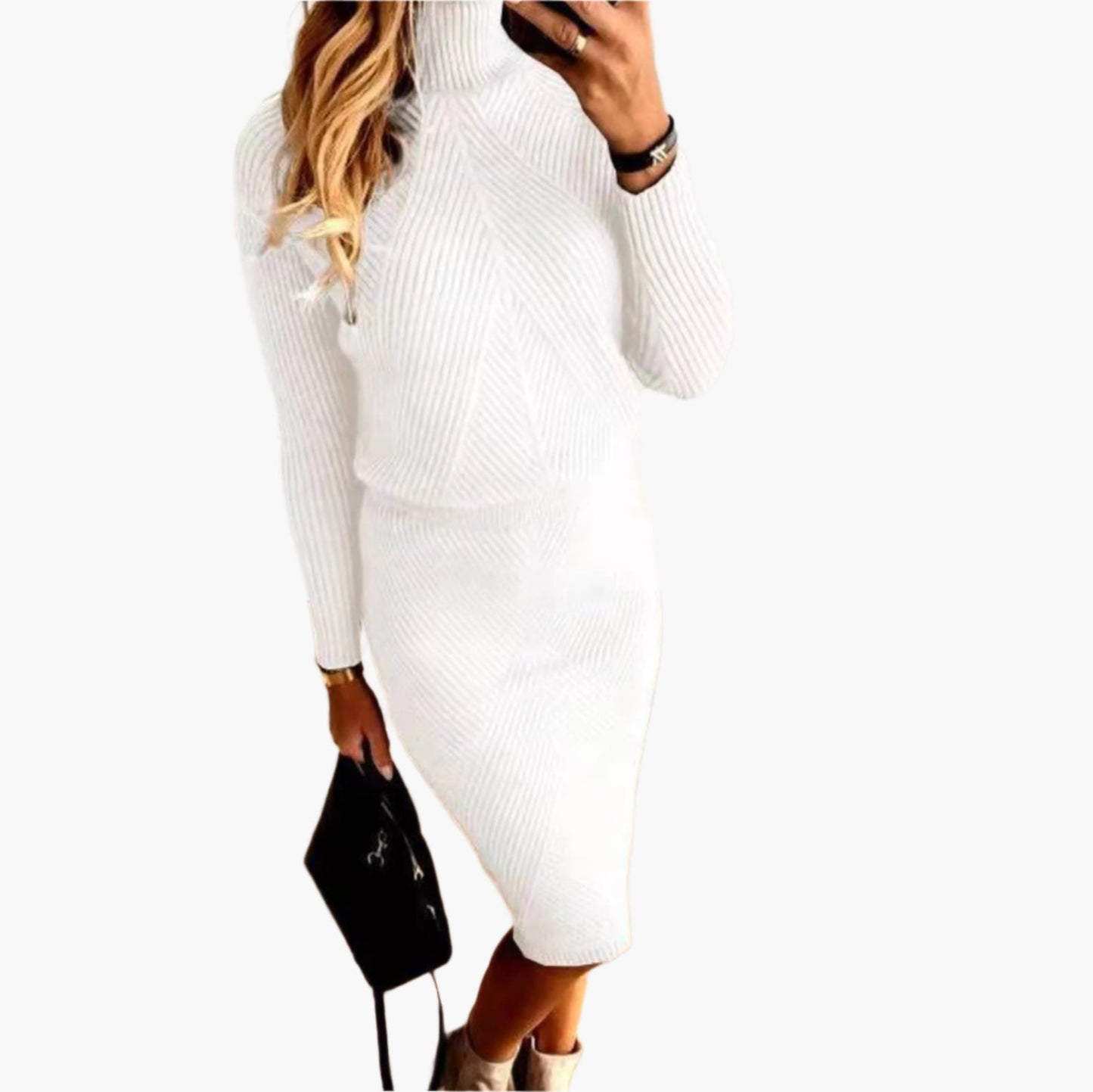Damen Strickkleid Zweiteiler Set – Modischer Pulloverrock für Herbst und Winter, Eleganter Freizeitlook