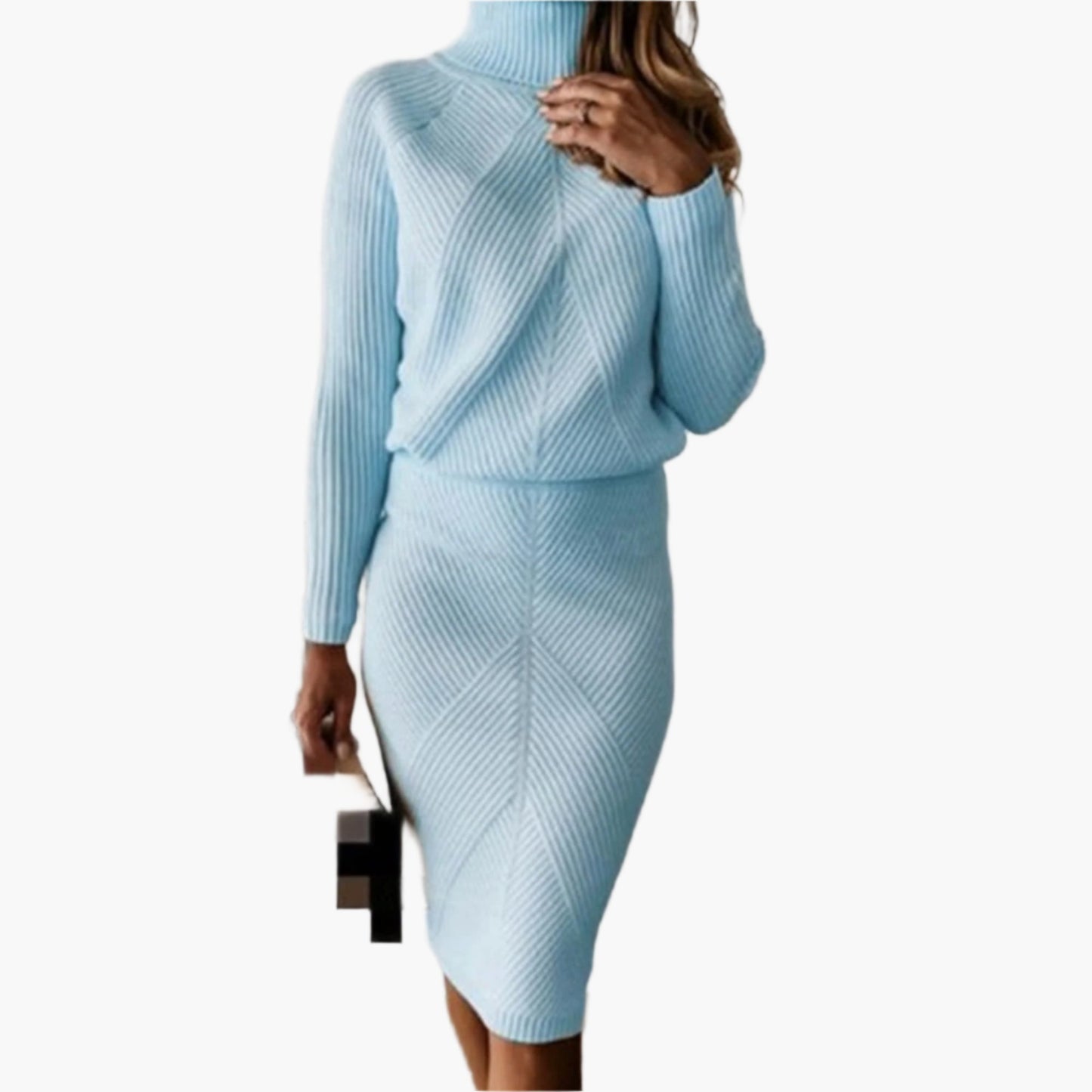 Damen Strickkleid Zweiteiler Set – Modischer Pulloverrock für Herbst und Winter, Eleganter Freizeitlook