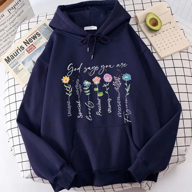 Lina – Weißer Damen-Kapuzenpullover mit inspirierendem Print