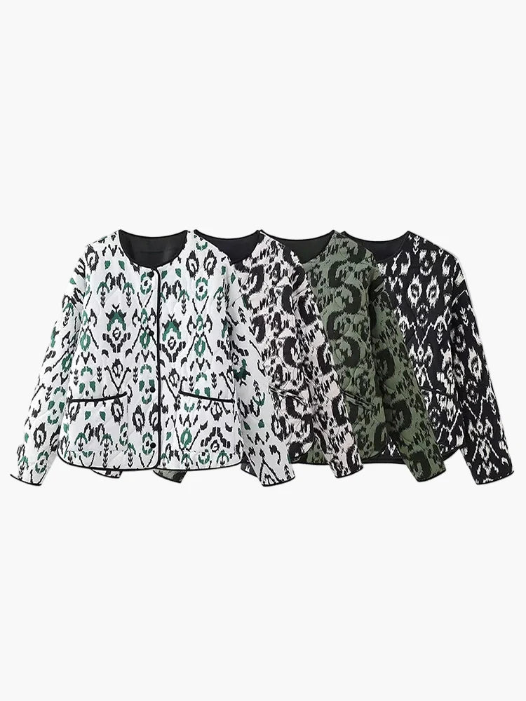 Damen Steppjacke im Boho-Stil – Modische Übergangsjacke mit Ethno-Muster für Freizeit und Alltag