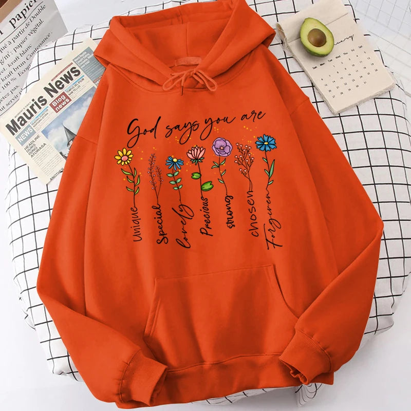 Lina – Weißer Damen-Kapuzenpullover mit inspirierendem Print