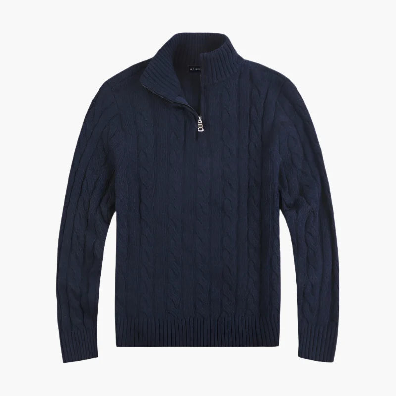 Herren Strickpullover mit Zopfmuster und Halbzipp – Eleganter Freizeitpullover für stilvolle Outfits