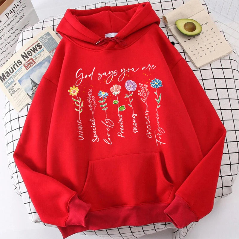 Lina – Weißer Damen-Kapuzenpullover mit inspirierendem Print