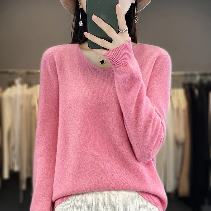 Malene – V-Ausschnitt gestrickter Pullover für Herbst und Winter