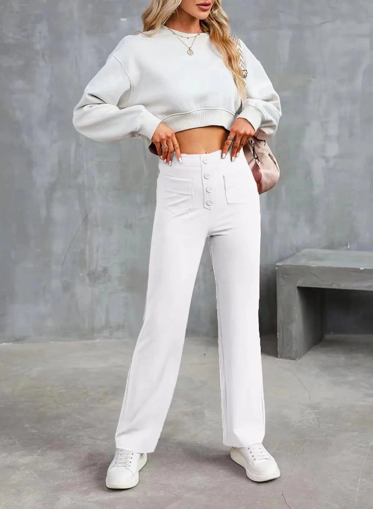 Tara – Bodenlange Damenhose mit Hohem Bund und Elastischem Taillenbund