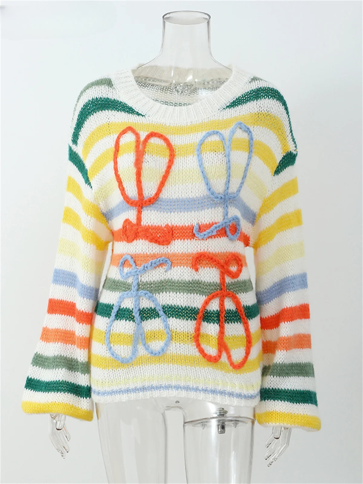 Elisabeth – Damen Strickpullover mit Regenbogenmuster für Herbst und Winter