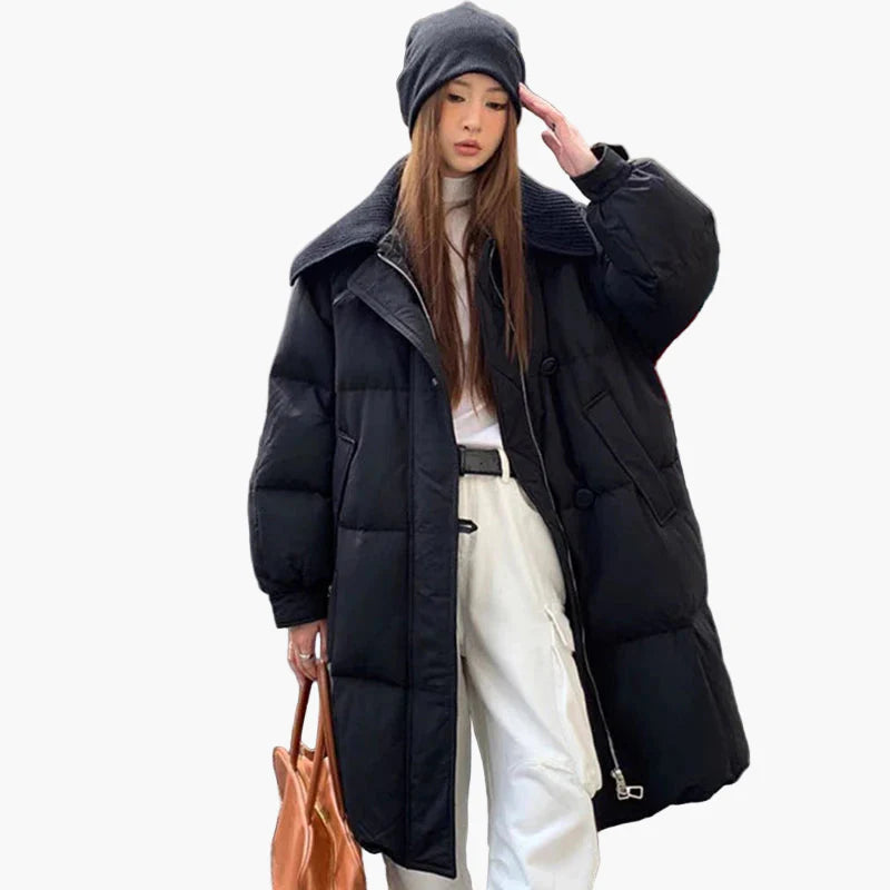 Damen Oversized Steppmantel mit Kragen – Modischer Wintermantel für Alltag und Freizeit