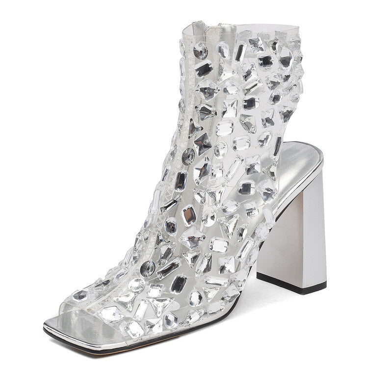 Charlotte – Große Sandalenstiefel mit Strass und hohem Absatz