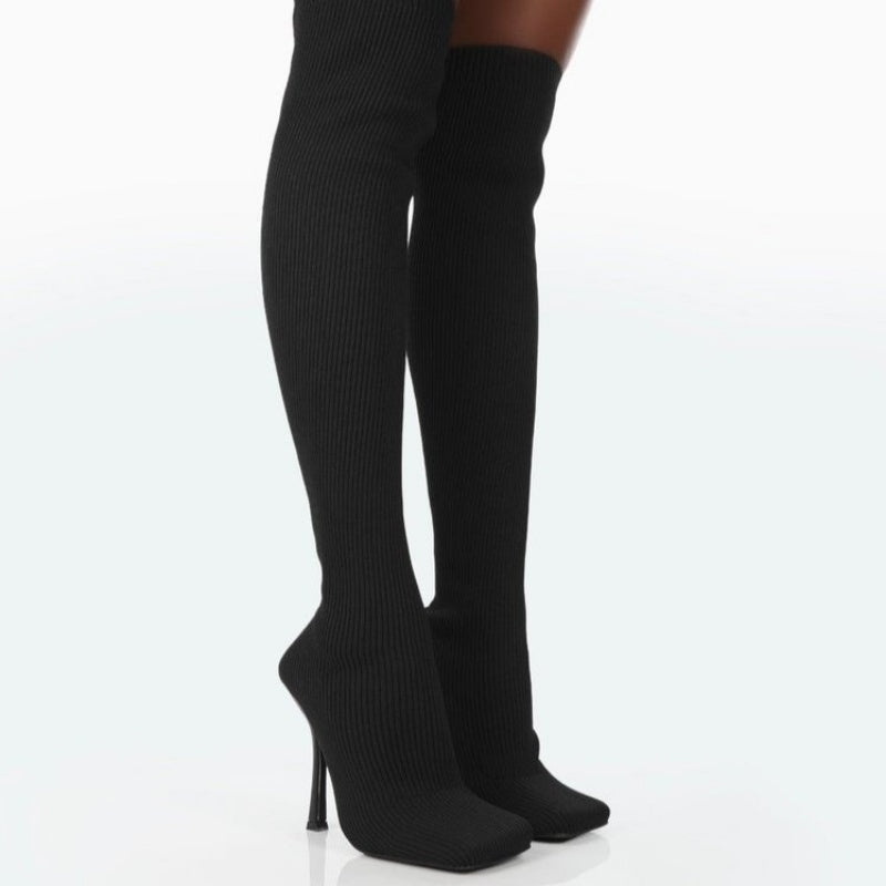 Lydia – Damen Overknee-Stiefel aus Wildleder mit hohem Absatz