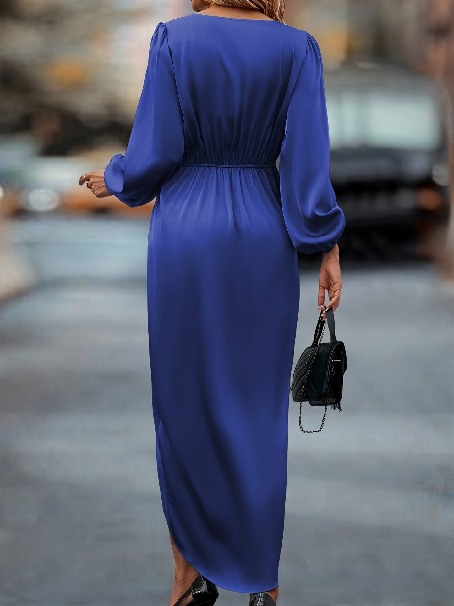 Damen Elegantes Wickelkleid mit Falten, Formell, Festlich, Abendmode