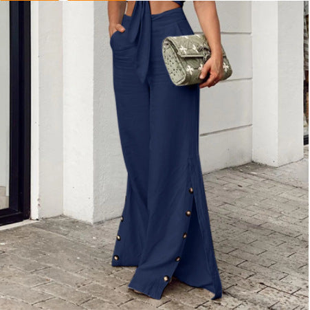 Rose – Weite Damenhose aus Baumwolle und Leinen