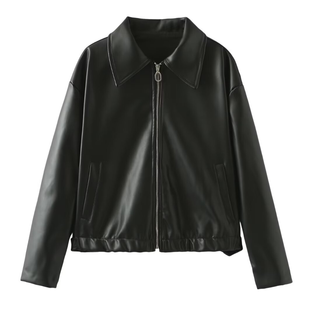 Sarah – Lederjacke mit Reißverschluss und Langarm