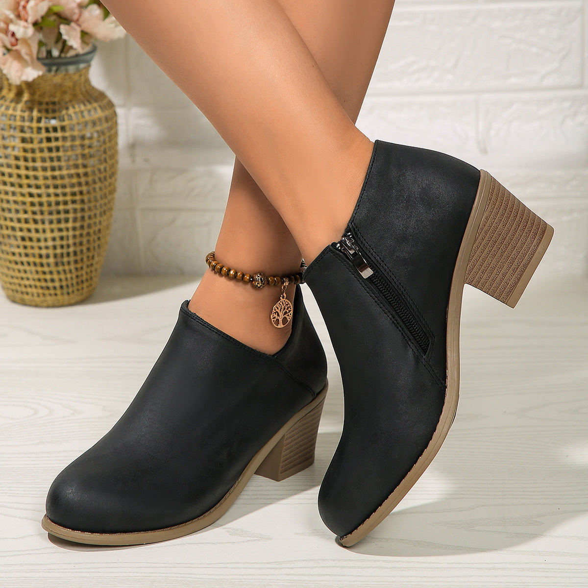 Catherine – Stilvolle Damenstiefeletten mit Blockabsatz und Reißverschluss