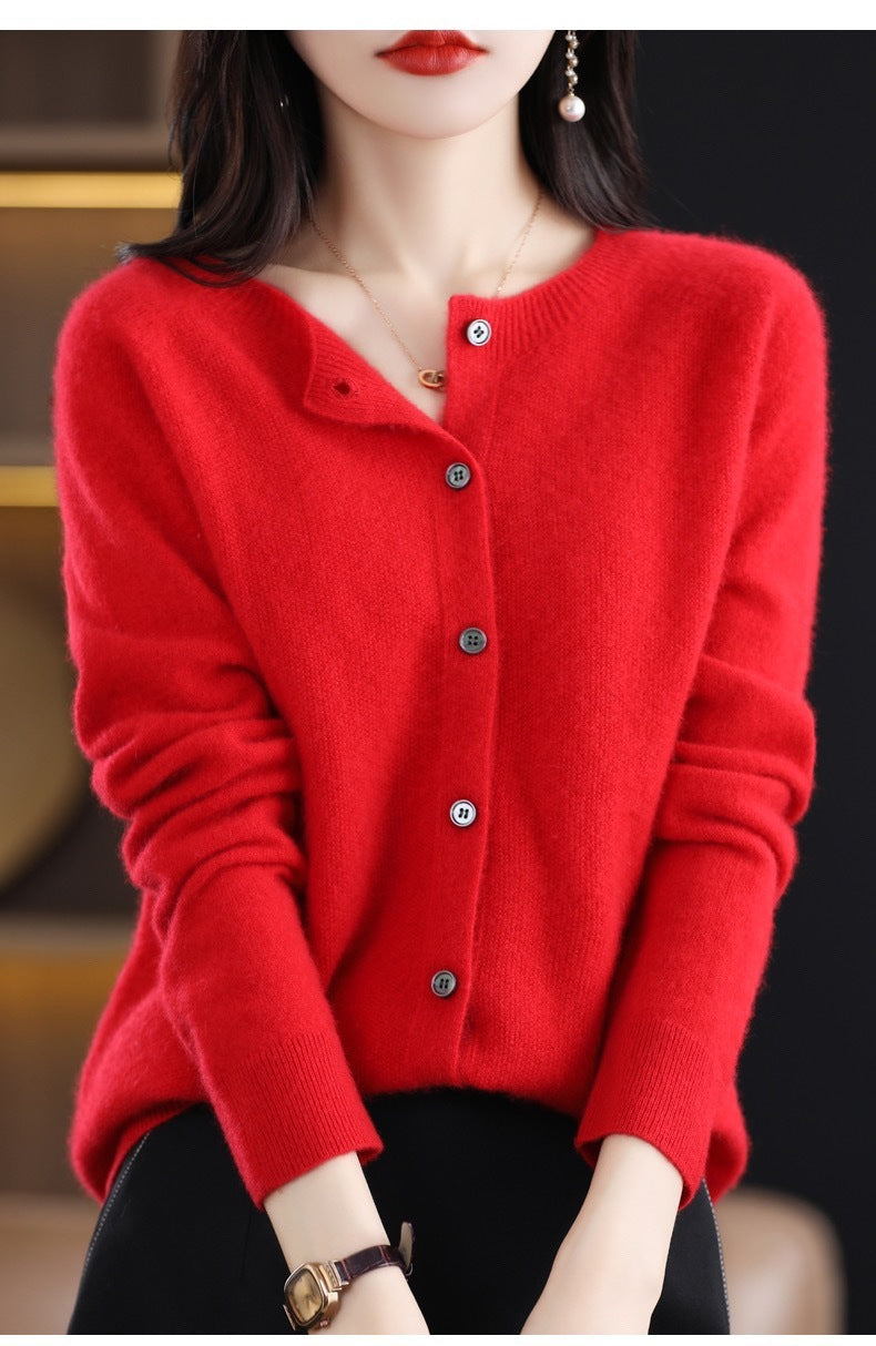 Margaret – Damen Cardigan aus Merinowolle mit O-Ausschnitt
