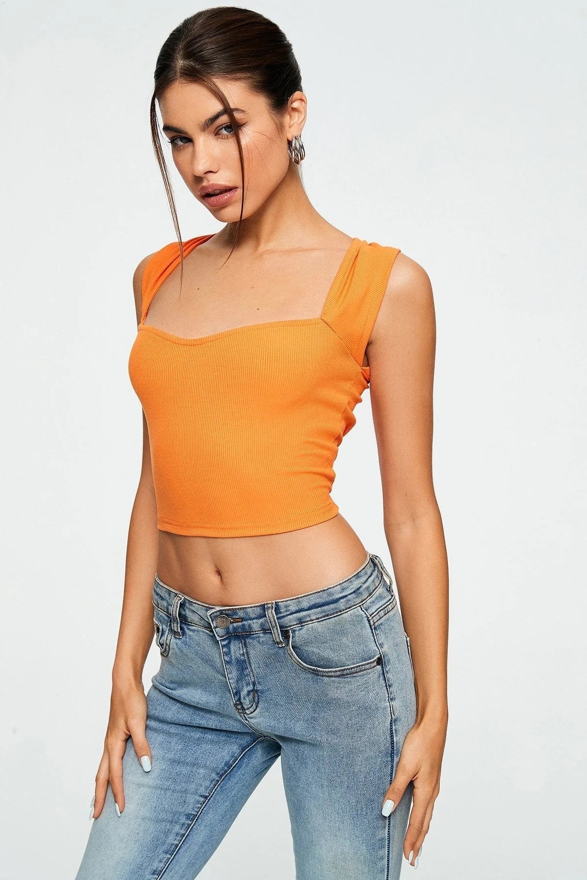 Tamara – Geripptes ärmelloses Crop Top mit Sweetheart-Ausschnitt