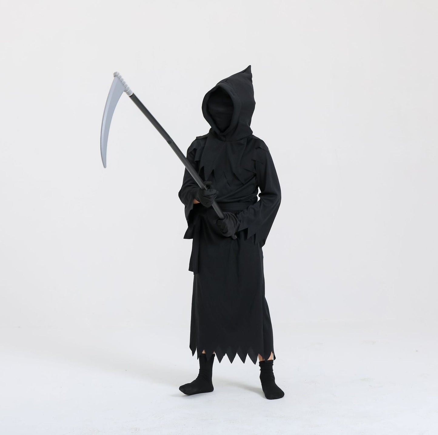 Halloween Kinder Grim Reaper Kostüm mit Sense – Unisex Grusel-Outfit für Halloween-Partys & Trick-or-Treat