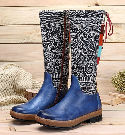 Christina – Bohemian Retro Motorradstiefel aus Echtleder