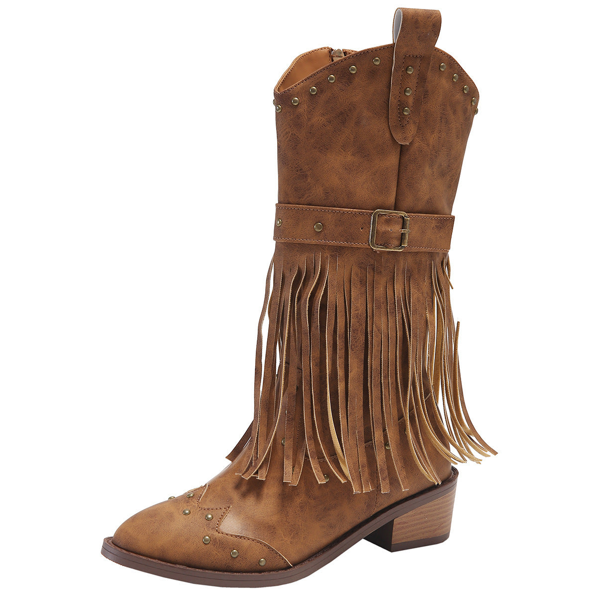 Rebecca – Retro Stiefel mit Quasten und Nieten