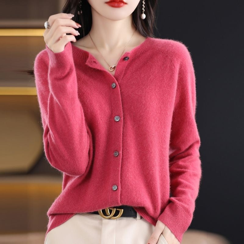 Margaret – Damen Cardigan aus Merinowolle mit O-Ausschnitt