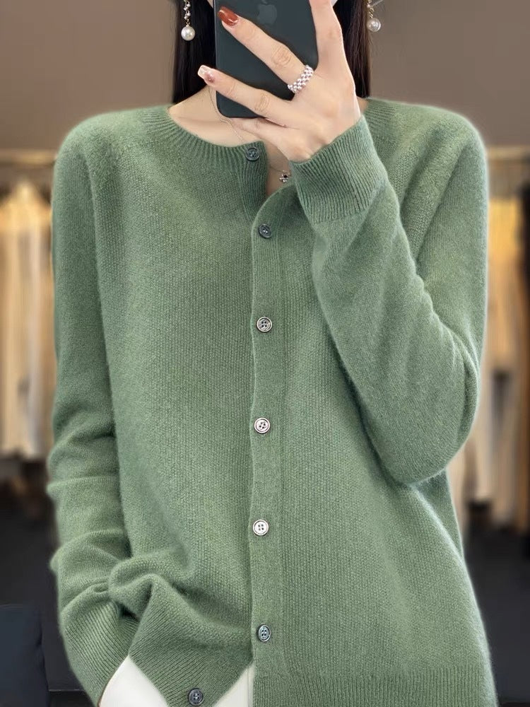 Margaret – Damen Cardigan aus Merinowolle mit O-Ausschnitt