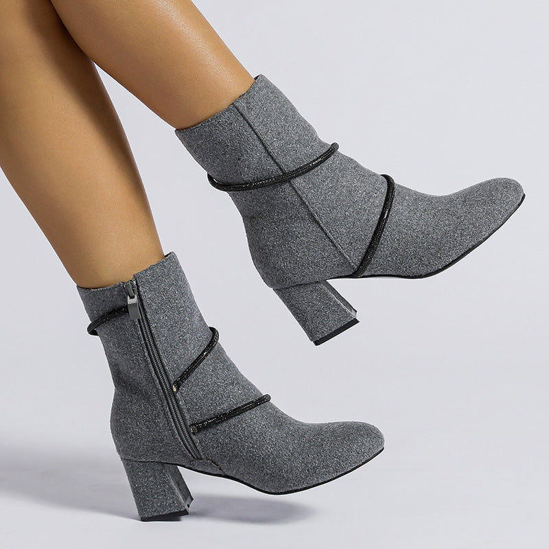 Leanne – Chunky Damenstiefel mit Strassketten-Design